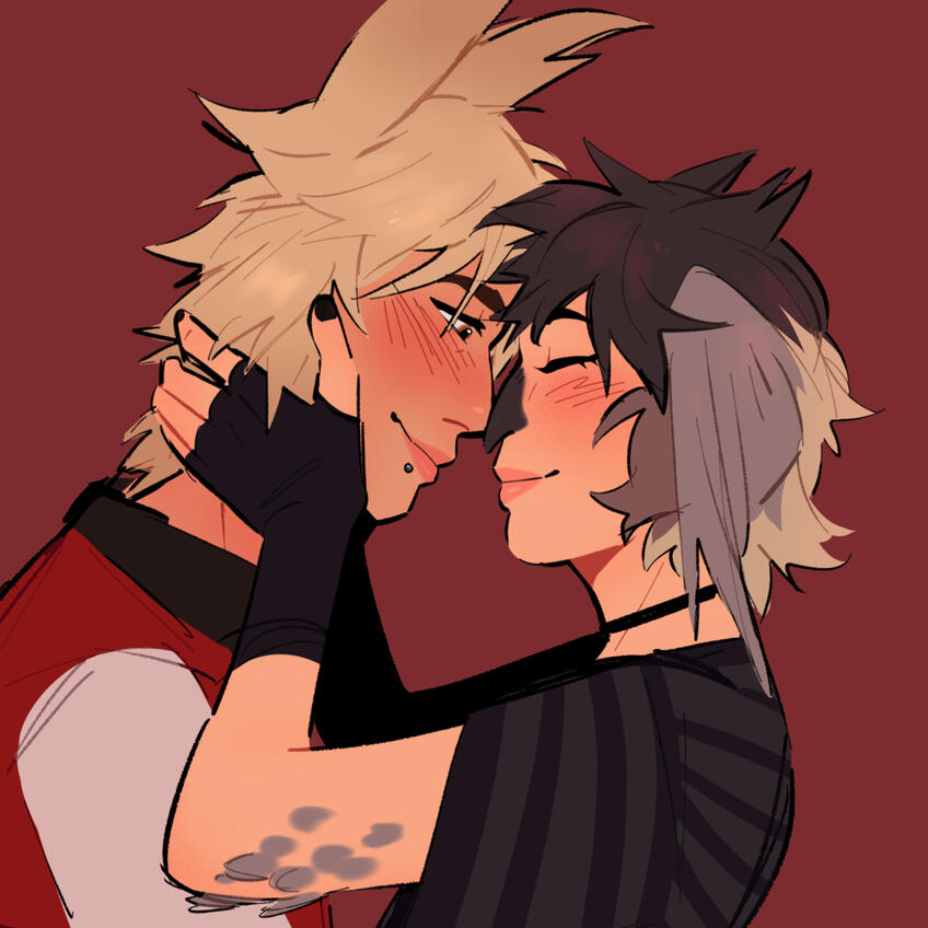 Untitled Illustration of two original characters nuzzling their noses together.