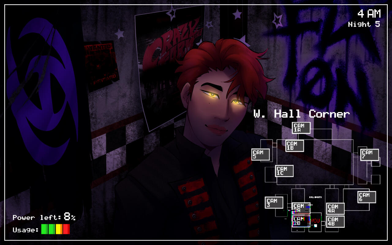 Untitled Illustration of Mingi from ATEEZ in a scene from Five Nights at Freddy's.