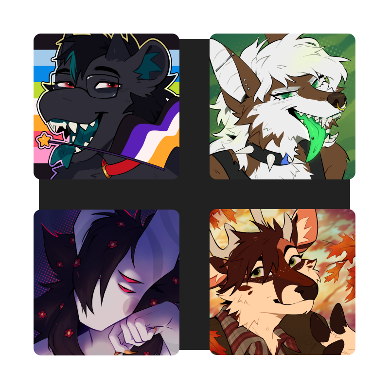 Illustrations of various characters' heads.