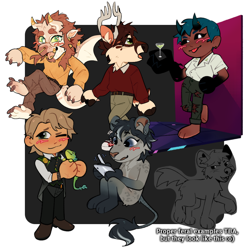 Illustrations of characters with cutesy, simple body proportions.